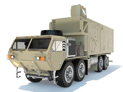 Khaki Military Truck With Large Multi Wheeled Design And Equipment Unit 3d model