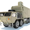 Khaki Military Truck With Large Multi Wheeled Design And Equipment Unit