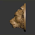 Golden Circular Lion Head Emblem With Decorative Texture And Detailed Facial Features