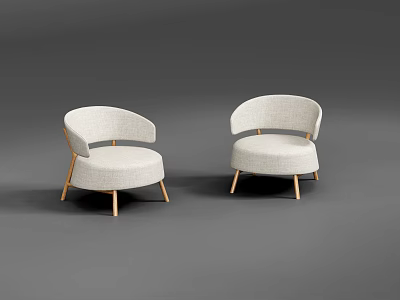 Two Modern Light Fabric Accent Chairs With Curved Arms And Wooden Legs 3d model