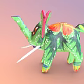 Colorful Green Elephant Toy With Red Ears Floral Patterns White Tusks Striped Tail