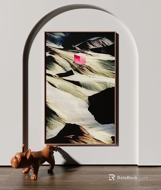Abstract Painting With Geometric Shapes Flowing Lines And Pink Black Beige Tones 3d model 