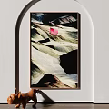 Abstract Painting With Geometric Shapes Flowing Lines And Pink Black Beige Tones
