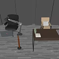 Modern Desk With Laptop Lamp Notebook Plant Mat And Black Beige Chairs On Wooden Floor