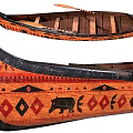 Traditional Wooden Canoes With Colorful Animal And Geometric Patterns And Wooden Paddles