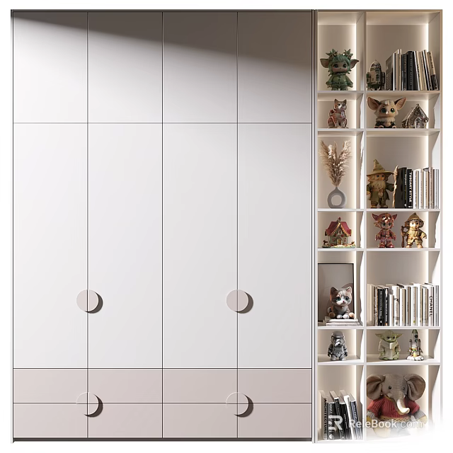 Modern White Bookcase Design With Open Shelves Displaying Books And Decorative Items 3d model 