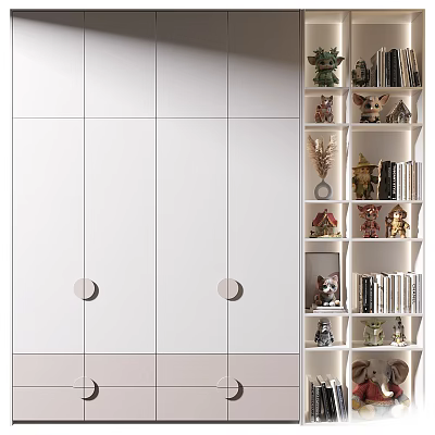 Modern White Bookcase Design With Open Shelves Displaying Books And Decorative Items 3d model