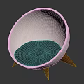 Modern Round Chair Design With White Frame Blue Cushion And Brown Tapered Legs