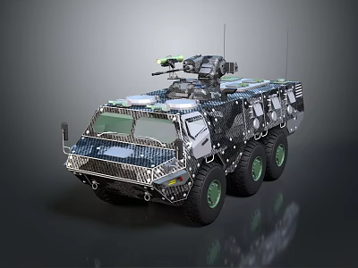 Tactical Armored Utility Vehicle With Roof Mounted Weapon And Six Wheels 3d model