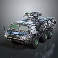 Tactical Armored Utility Vehicle With Roof Mounted Weapon And Six Wheels