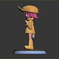 Game And Movie Character With Pink Hair Yellow Hat Red Buttons Yellow Boots Standing Pose