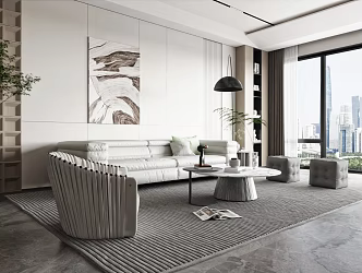 Living room sofa coffee table combination leisure chair side table fishing light background wall decoration stool hanging picture 3d model