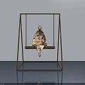 Seated Human Figure Sculpture on Metal Frame Swing with Woven Texture