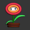 Cartoon Flower Plant With Red Orange Petals White Eyes Green Stem And Brown Pot