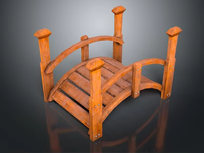Small Wooden Decorative Bridge With Curved Railings And Support Posts For Garden Ornament 3d model
