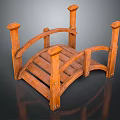 Small Wooden Decorative Bridge With Curved Railings And Support Posts For Garden Ornament