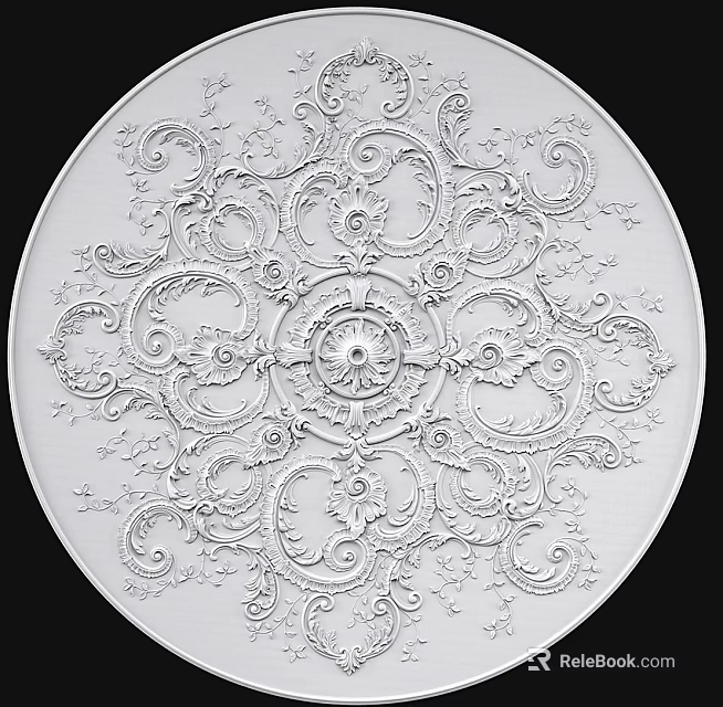 Ornate Circular Ceiling With Intricate Carvings 3d model 