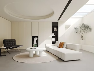 Modern Minimalist Living Room Multi-Person Sofa Round Coffee Table Leather Casual Chair Side Table Jewelry Ornaments 3d model
