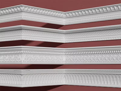 Plaster Cornice Molding With Various Decorative Patterns On Red Wall 3d model
