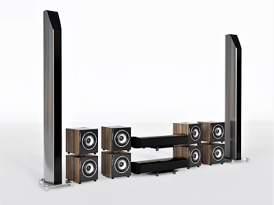 Modern Home Theater Speaker System With Floorstanding And Wooden Bookshelf Speakers 3d model