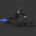 Game Movie Character Blue Sci Fi Figure Riding Green Mechanical Vehicle With Blue Jet Flames