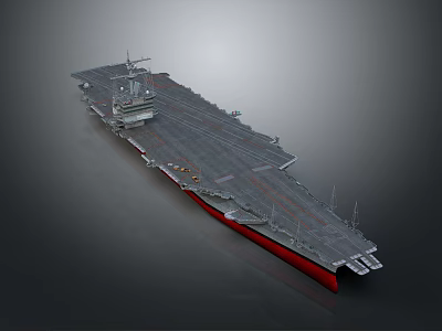 Realistic Aircraft Carrier 3D Model With Gray Flight Deck And Red Bottom Structure 3d model