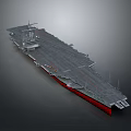 Realistic Aircraft Carrier 3D Model With Gray Flight Deck And Red Bottom Structure 3d model