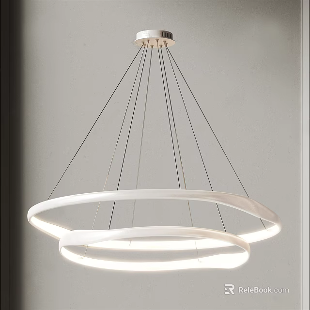 Modern White Dual Circular Pendant Light with Illuminated Rings and Suspension Design 3d model 
