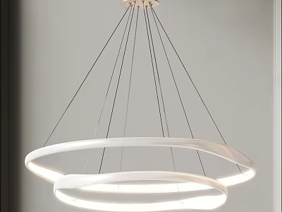 Modern White Dual Circular Pendant Light with Illuminated Rings and Suspension Design 3d model