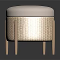 Round Rattan Stool with White Padded Seat and Wooden Legs Design