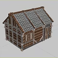 Traditional Wooden House With Slate Roof Cross Beams And Wooden Door Windows