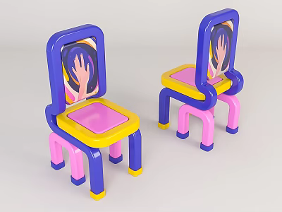 Colorful Leisure Chairs With Cartoon Pattern Blue Pink Yellow Frame For Home Decor 3d model
