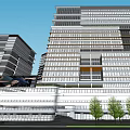 Modern Commercial Complex With Tall Buildings Central Atrium And Green Surroundings