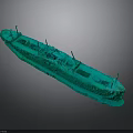 Ancient Underwater Shipwreck with Green Hull and Multiple Cabins Structure