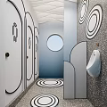 Modern Public Restroom With Geometric Lines Circular Window And Urinal 3d model