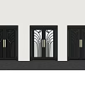 Modern Double Doors Design With Black Frames Glass Panels And Gold Handles