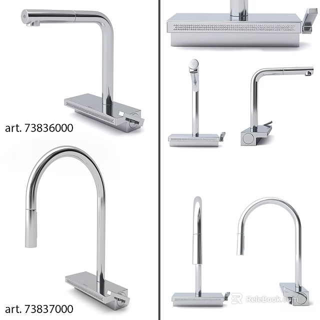 Modern Stainless Steel Faucets With Sleek Curved Handles For Kitchen And Bathroom 3d model 