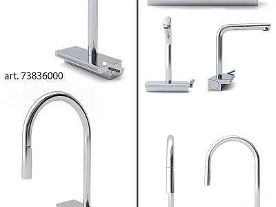 Modern Stainless Steel Faucets With Sleek Curved Handles For Kitchen And Bathroom 3d model