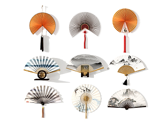 Chinese fan folding fan wall decoration pendant 3d model