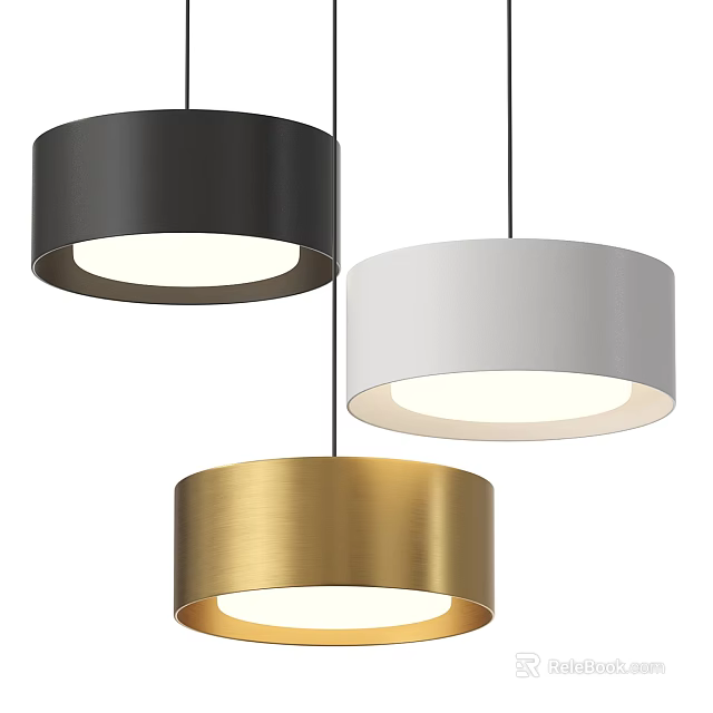 Three Modern Round Black White Gold Pendant Lights for Ceiling Lighting 3d model