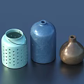 Ceramic Vessels With Perforated Light Blue Deep Blue Copper Smooth Crackle On Black Surface 3d model