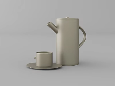 Modern Minimalist Cup With Saucer And Matching Kettle In Neutral Tone 3d model