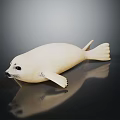 Realistic White Seal Model Placed On Black Smooth Surface With Clear Reflection 3d model