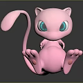 Pink Cat Like Creature With Big Blue Eyes Long Tail Sitting On Black Reflective Surface
