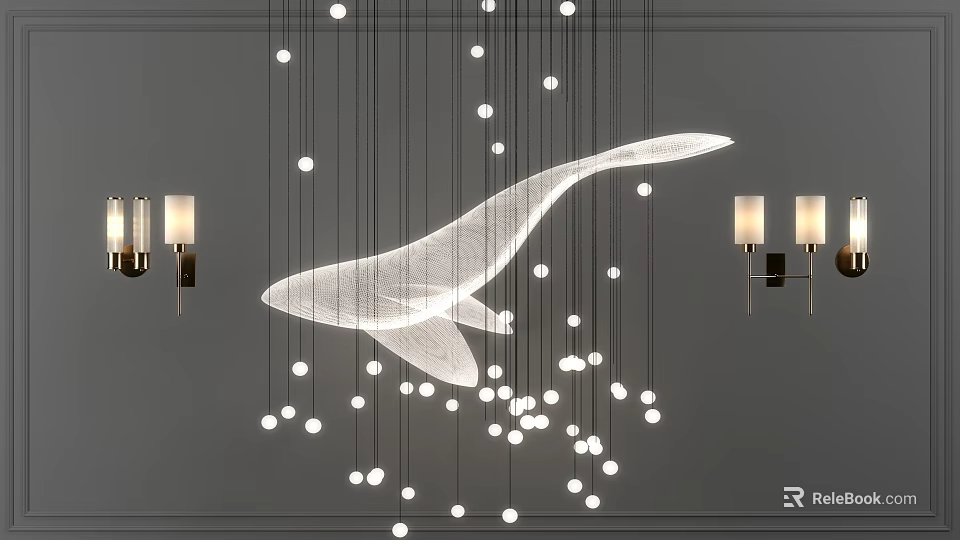 Modern Whale Shaped Lighting Combination With Globe Lights And Sconces 3d model