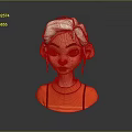 3D Game and Movie Character Bust With White Hair Blue Eyes Freckles and Orange Top