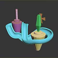 Vibrant 3D Model With Blue Spiral Purple Yellow Cones Green Stems And Orange Fish Decor