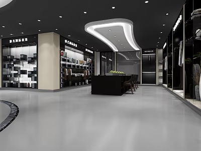Modern Clothing Store Interior With Stylish Display Racks And Cashier Counter 3d model