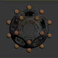 Decorative Sphere Sculpture With Circular Holes And Metallic Golden Balls Ornate Design