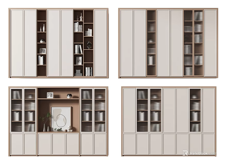 Modern Bookcase Designs With Open Closed Shelves And Storage Compartments 3d model 